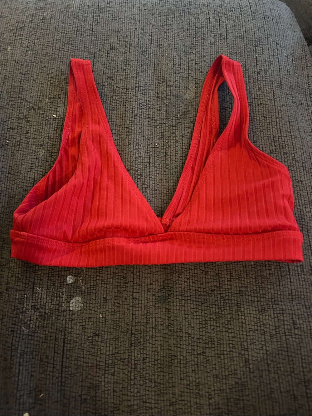 SHEIN Red Ribbed Triangle Bikini Top